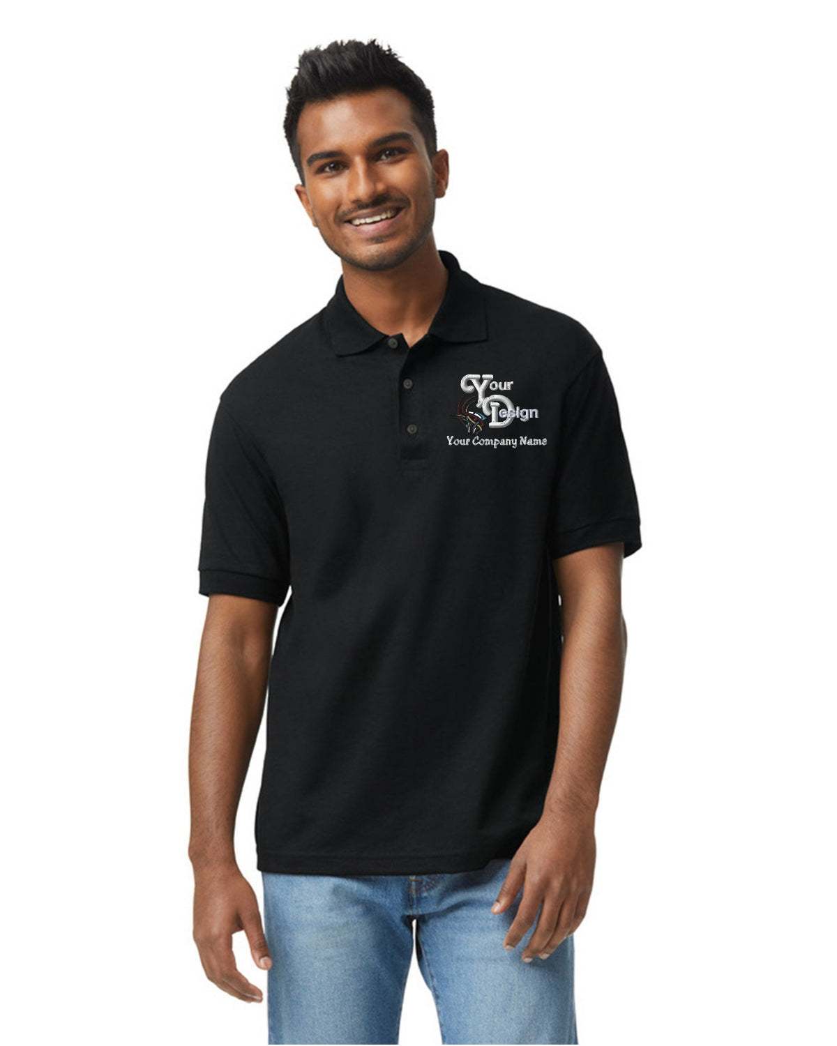 Men Deluxe Cotton Polo Shirts Your Design or Logo Embroidered 3-Pack - black