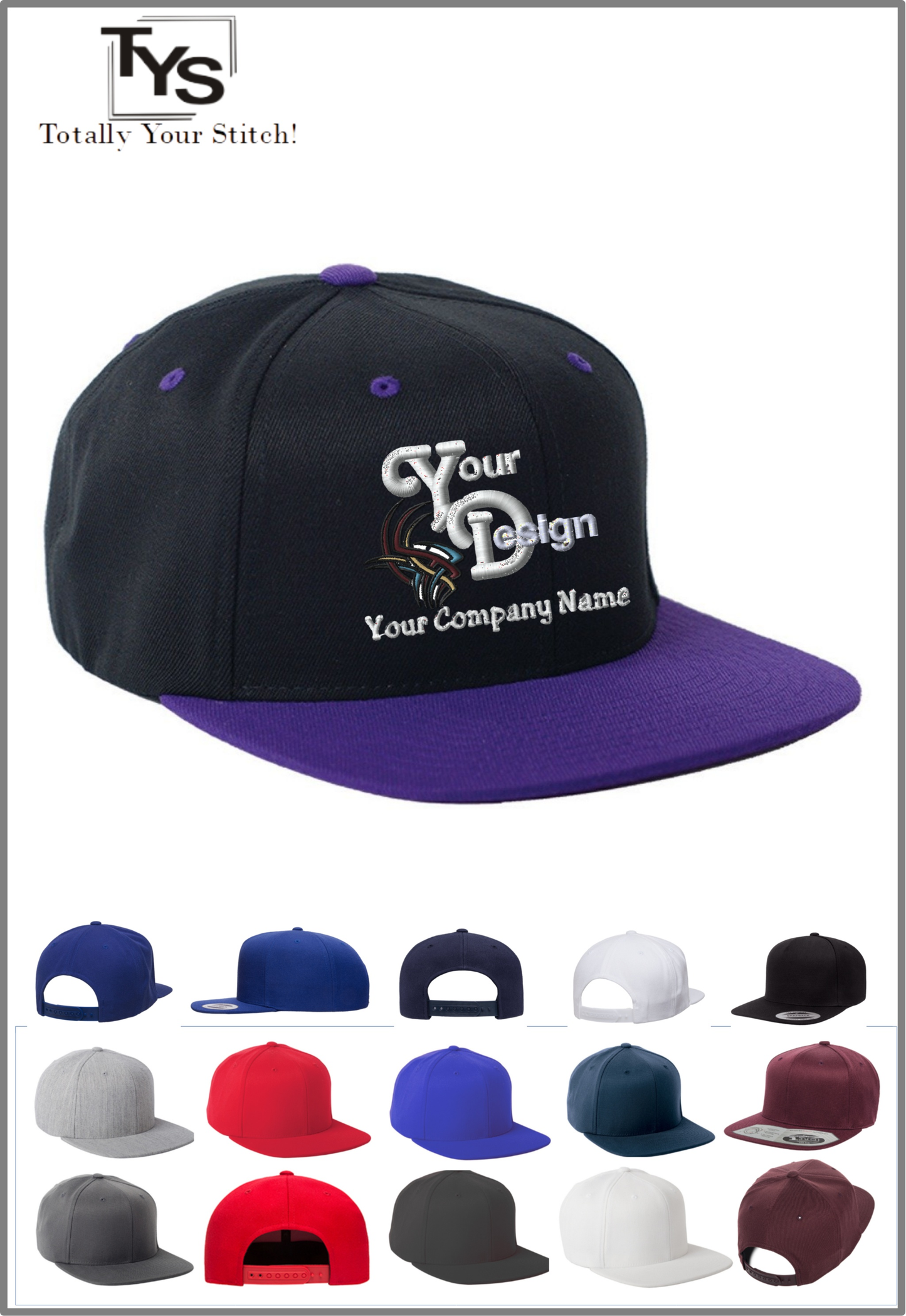 Snapback Caps with Your Company Logo Embroidered 3 Pack black-purple