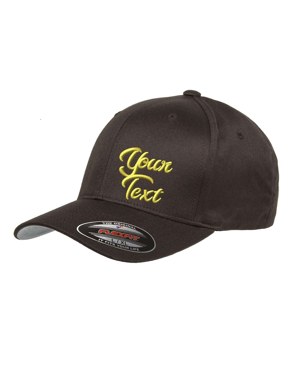 Flex Fitted Ball Caps Your Company Custom text Embroidered -3 Pack brown