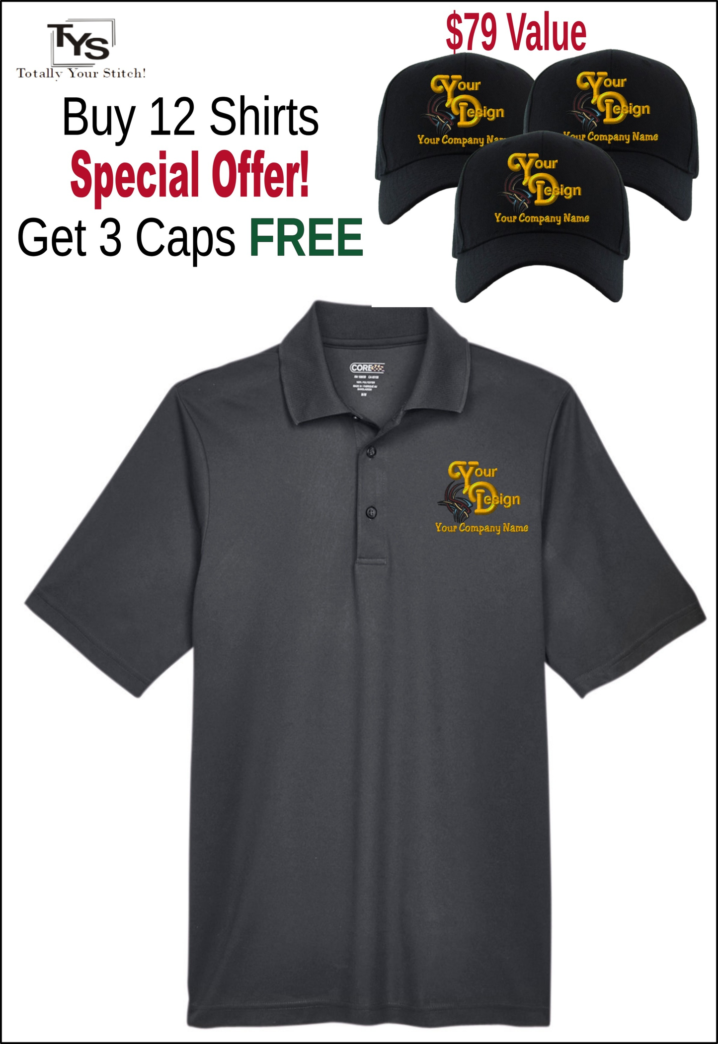 Custom Logo Polo Shirts Dry-Sport Polo Shirts Business Logo Embroidery - black