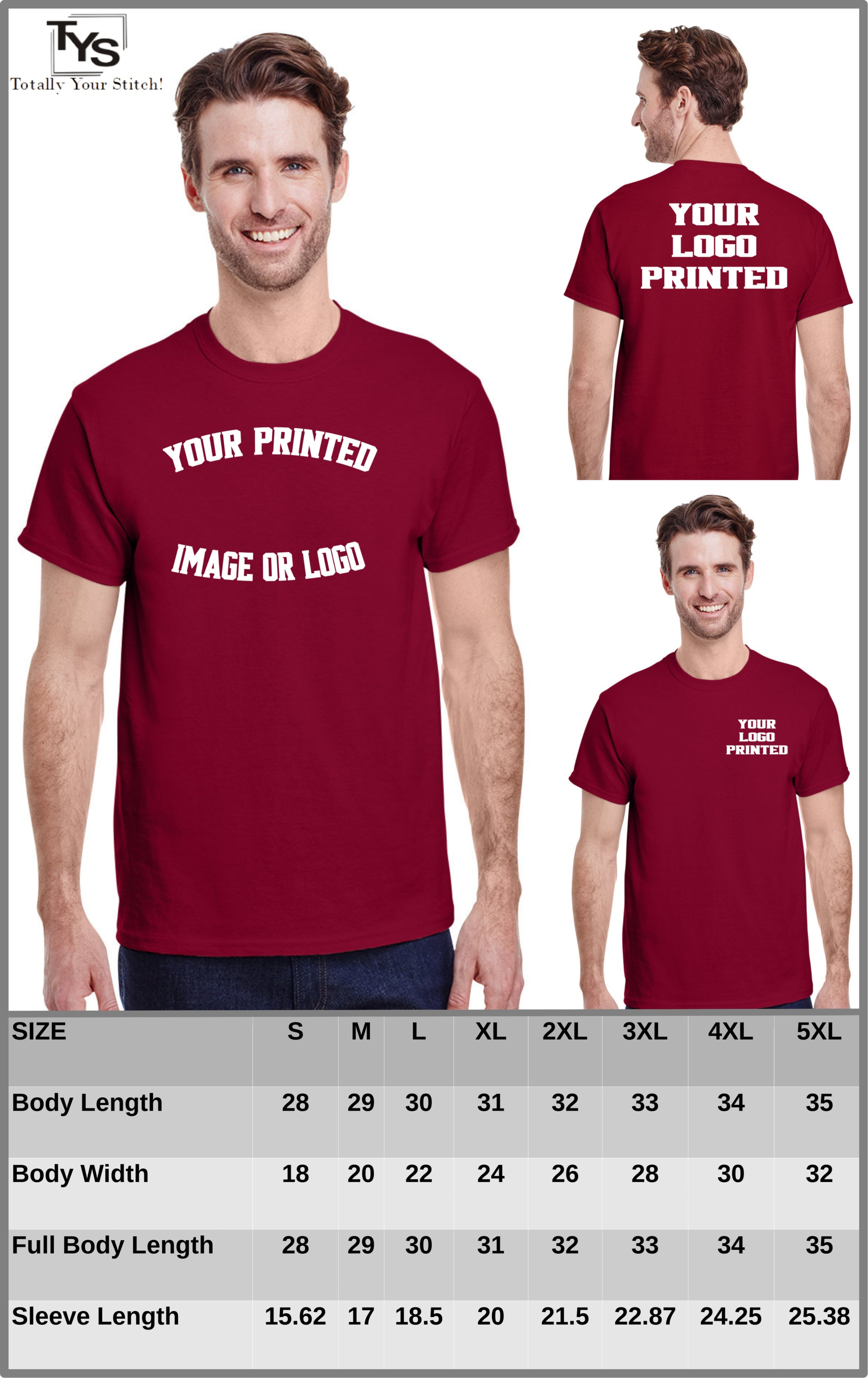 Custom Printed T-shirts Your Logo Design Men 4 pack - cardinal red