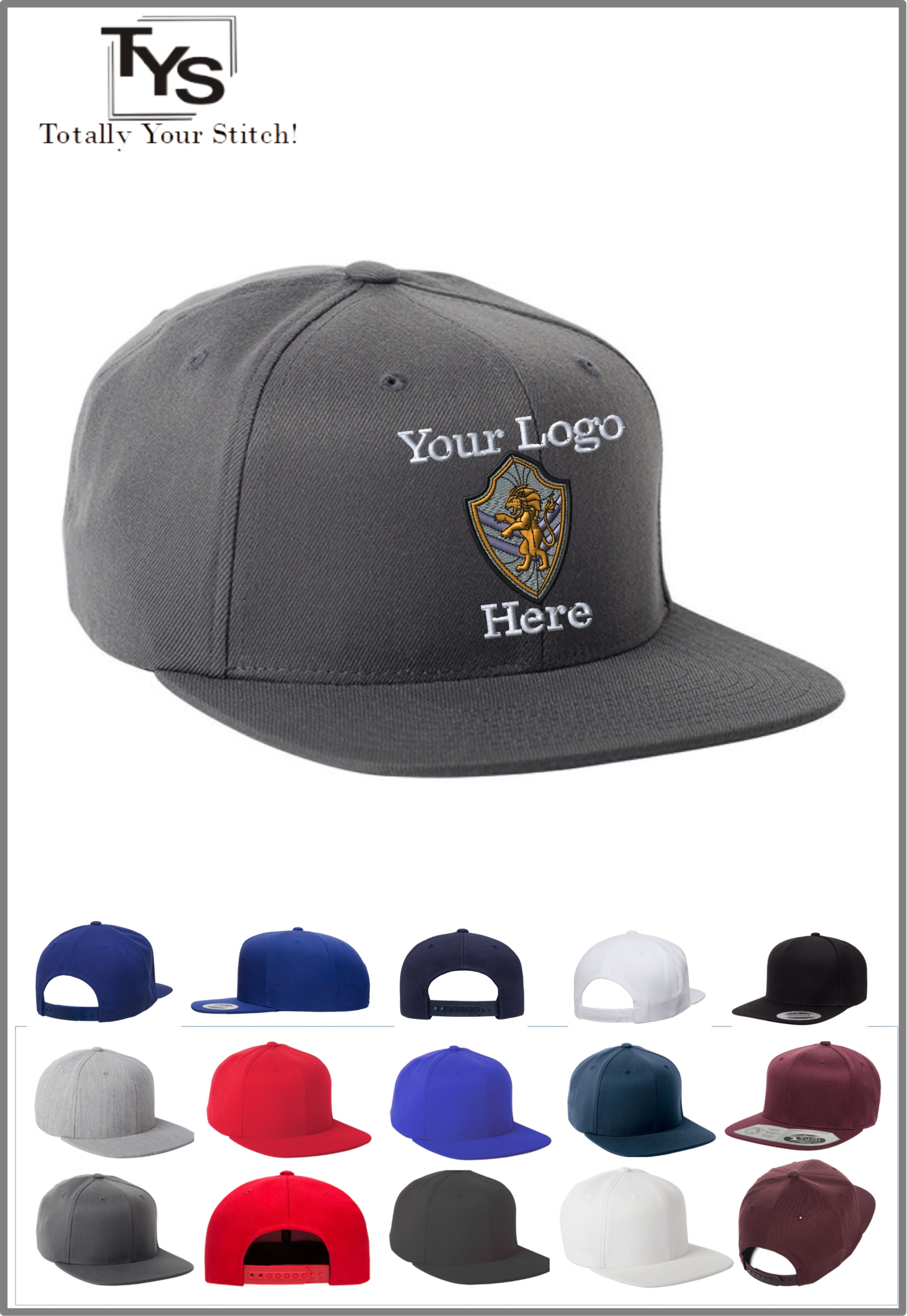 Snapback Caps with Your Company Logo Embroidered 3 Pack - gray