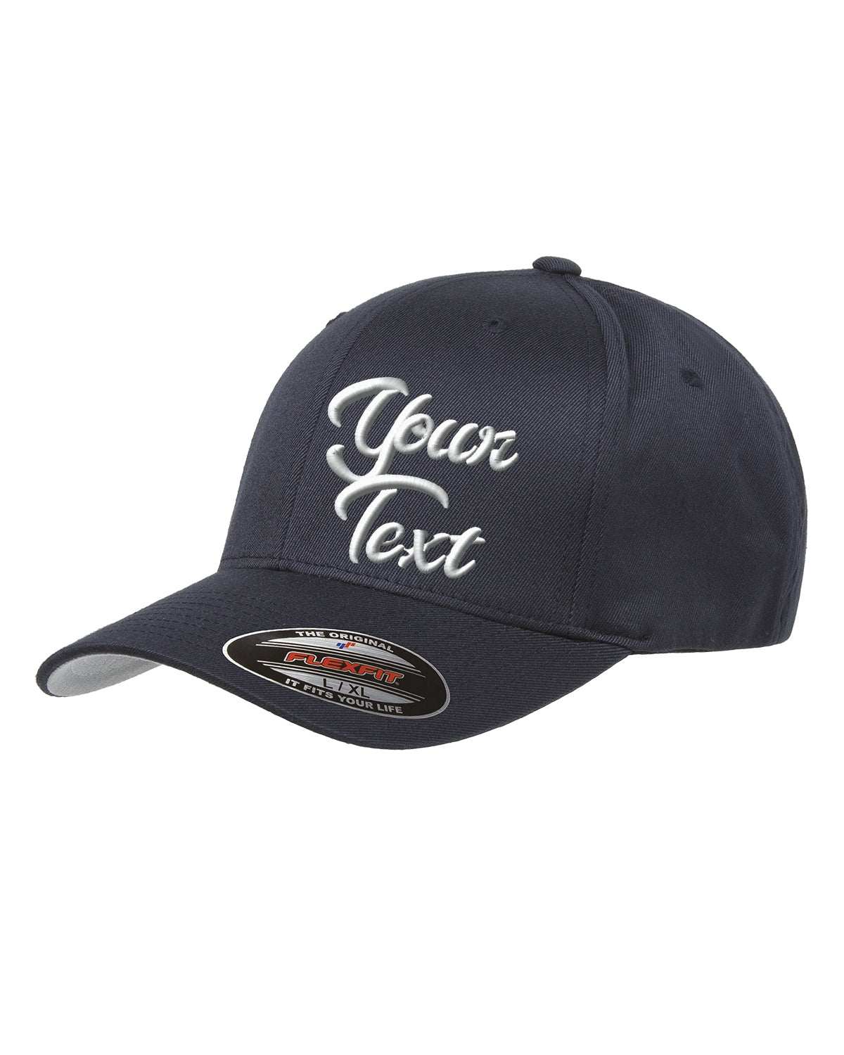 Flex Fitted Ball Caps Your Company Custom text Embroidered -3 Pack - black