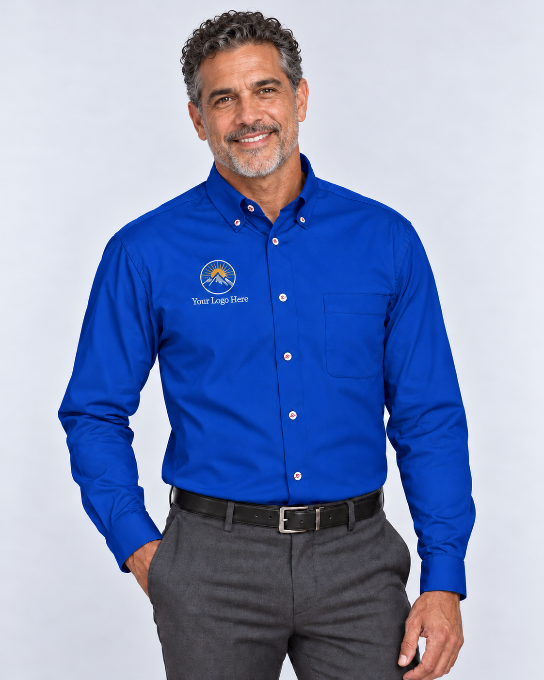 Men's Royal Blue Long Sleeve Shirt w/ Logo Embroidered — 3X