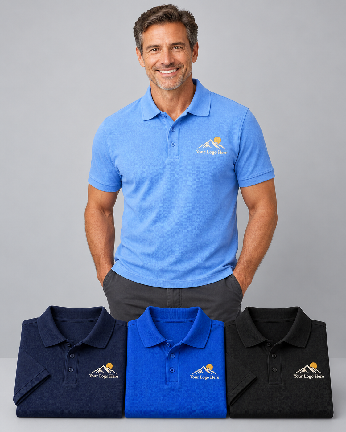Men’s Deluxe Cotton Polos – Custom Embroidered Logo – 3-Pack