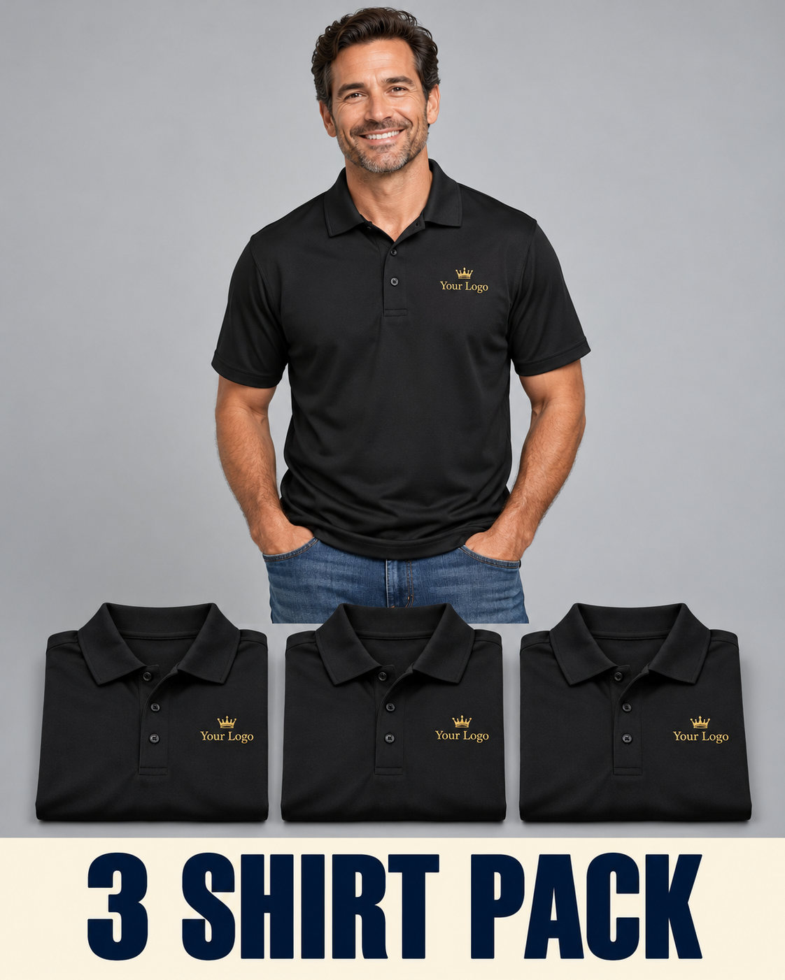 Men’s Sport Polos – Custom Embroidered Logo – 3-Pack