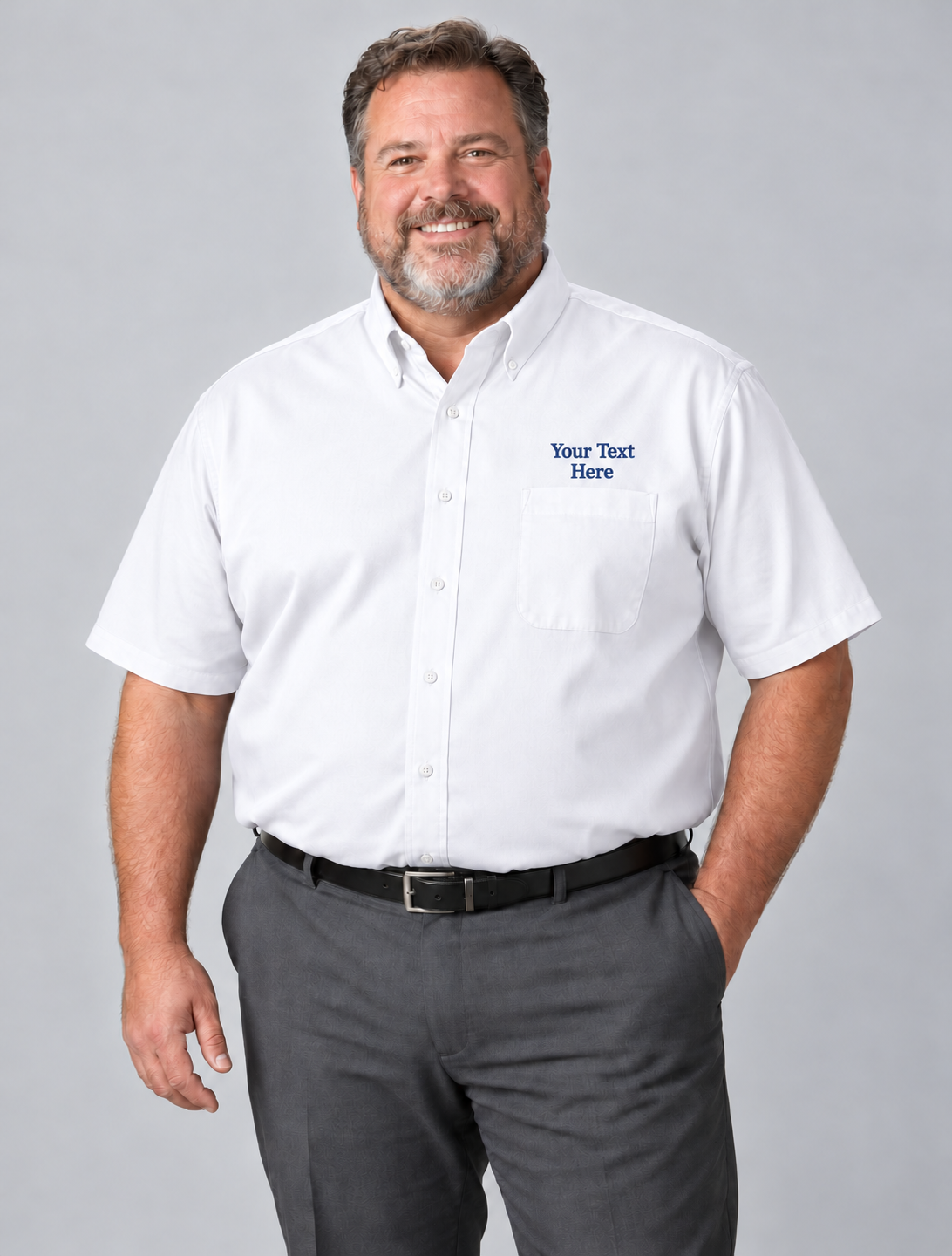 Men's Short Sleeve Dress Shirt w/ Text Embroidered — M500S