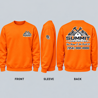 Safety Orange Crewneck Sweatshirt with Custom Logo