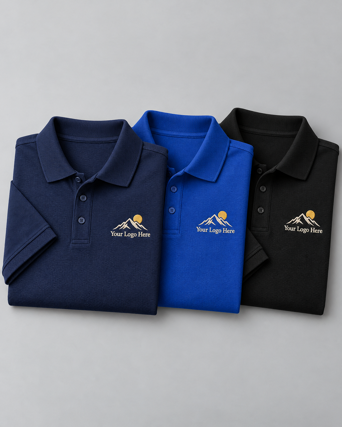Men’s Deluxe Cotton Polos – Custom Embroidered Logo – 3-Pack