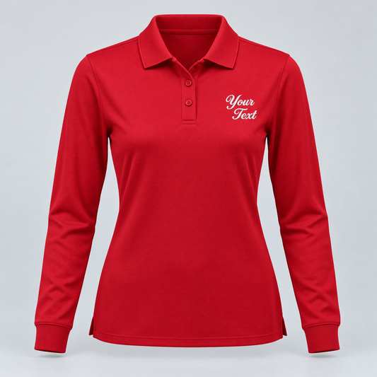 Women’s Long-Sleeve Dry-Fit Polo – Custom Embroidered Text