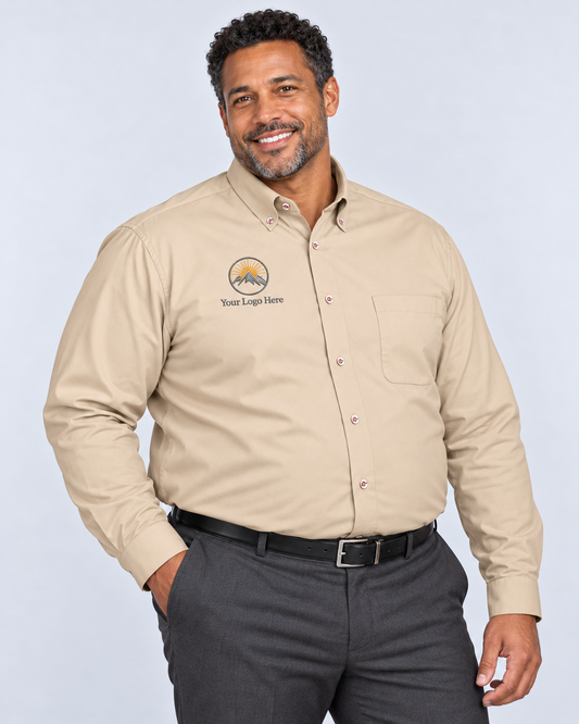 Men's Sand Long Sleeve Shirt w/ Logo Embroidered — 4X