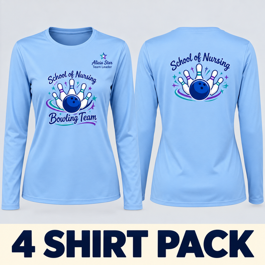 Custom Printed Long Sleeve Crew Neck Dri-Fit shirts -4 Pack Women