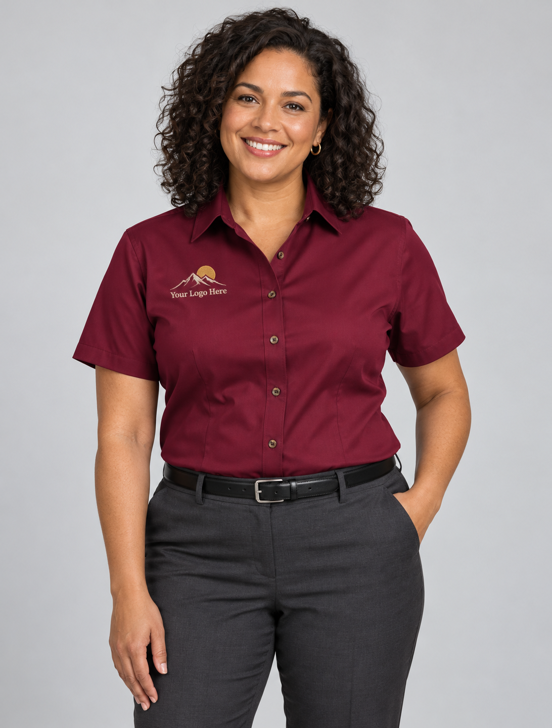 Women's Short Sleeve Dress Shirt w/ Logo Embroidered — M500SW