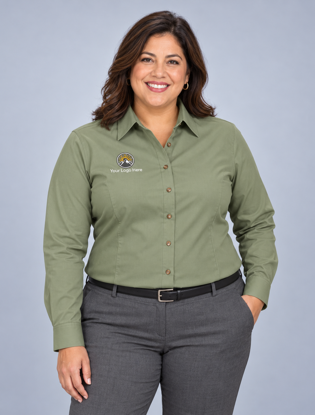 Women’s Dill Long Sleeve Shirt w/ Logo Embroidered — 3X