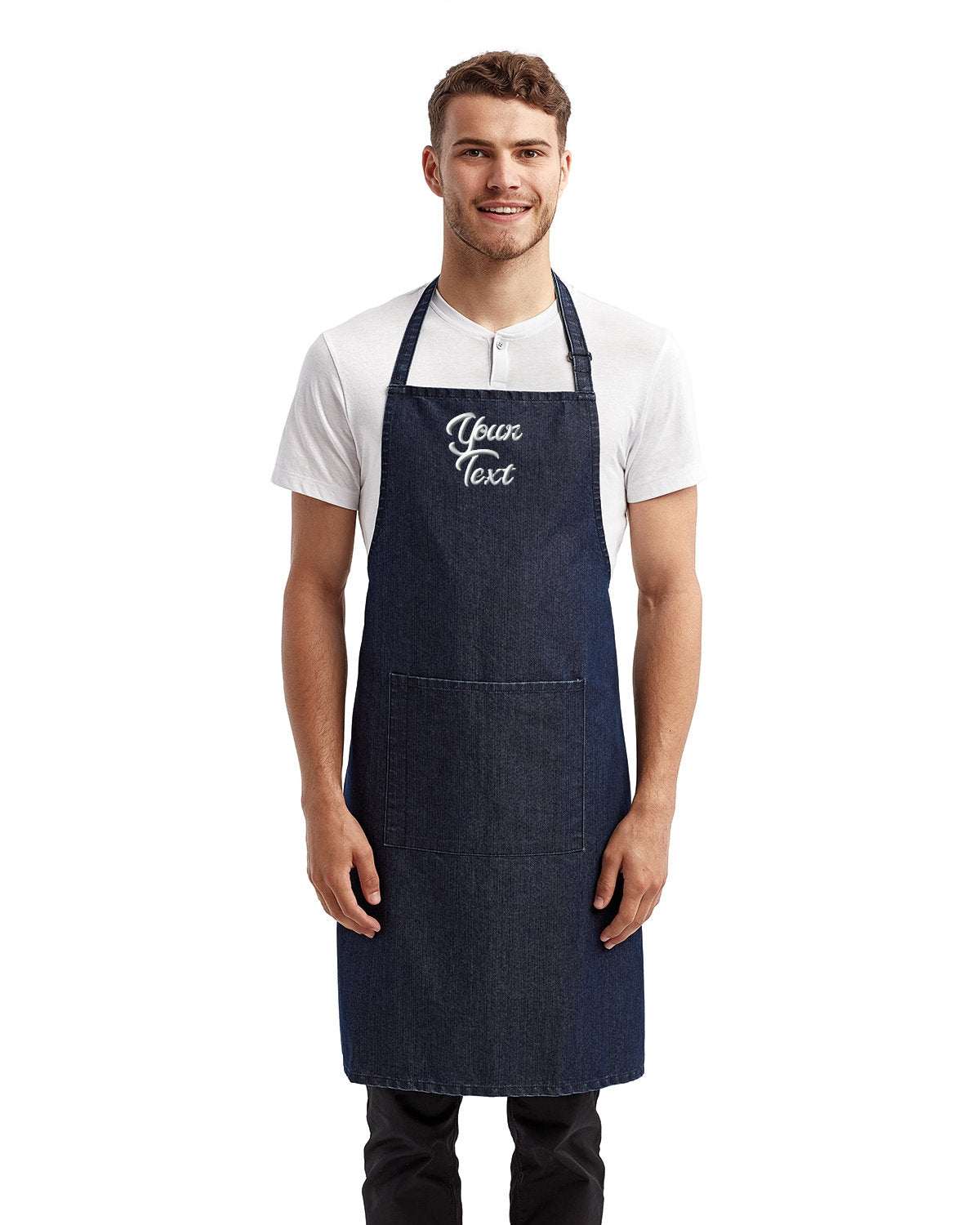 Restaurant Aprons with Your Company Name Embroidered - 3 Pack indigo denim