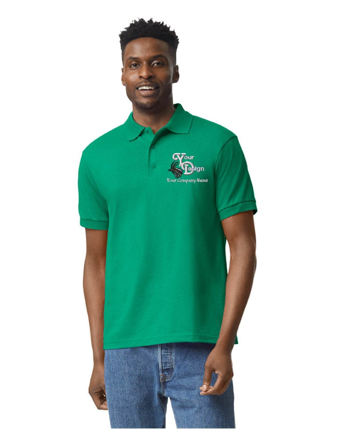 Men Deluxe Cotton Polo Shirts Your Design or Logo Embroidered 3-Pack - green