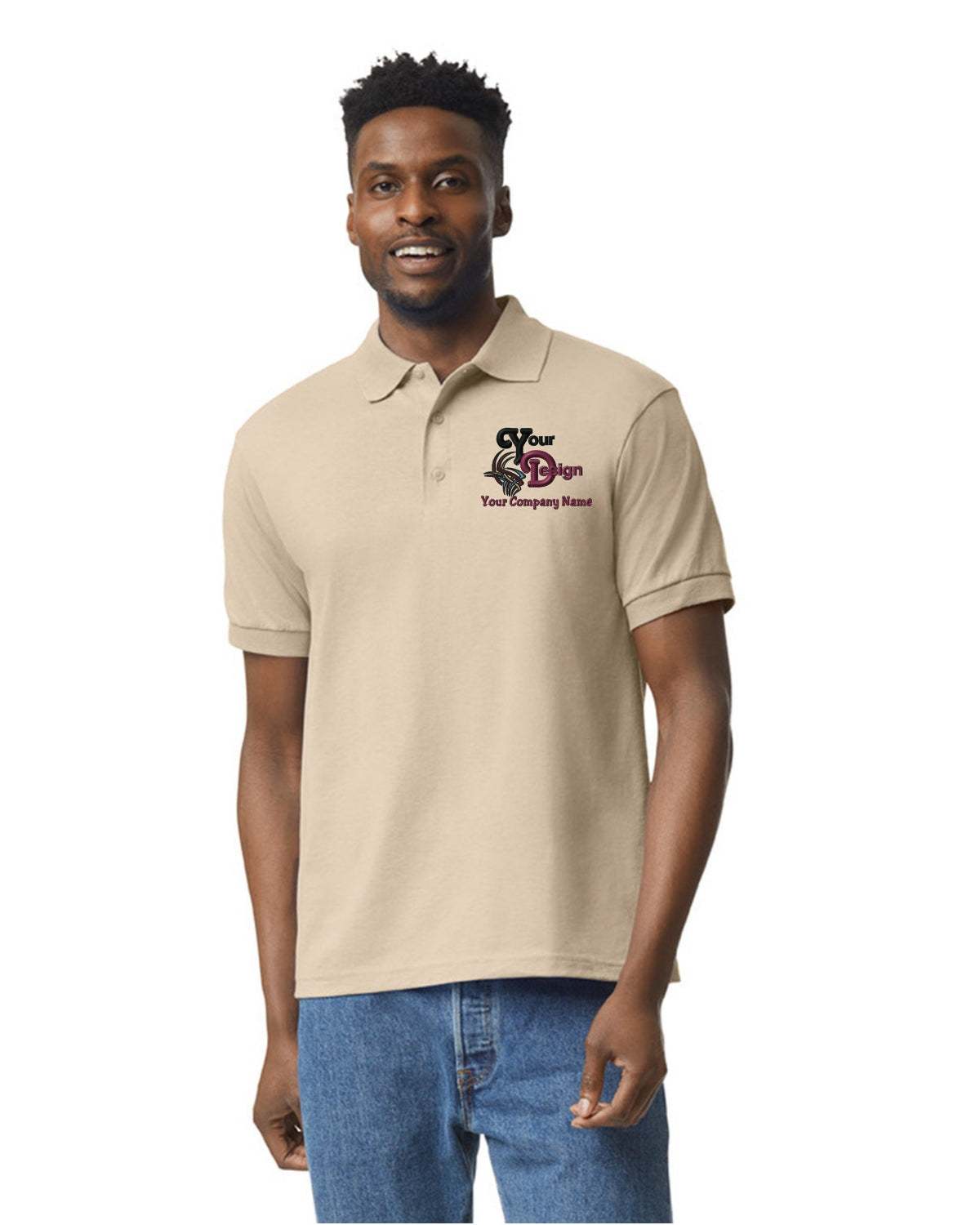 Men Deluxe Cotton Polo Shirts Your Design or Logo Embroidered 3-Pack - khaki