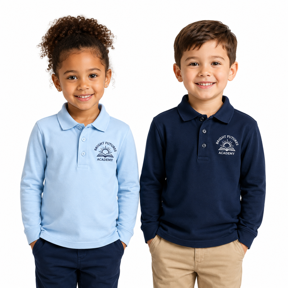 Kids Uniform Polo Long Sleeve Shirts With School Logo