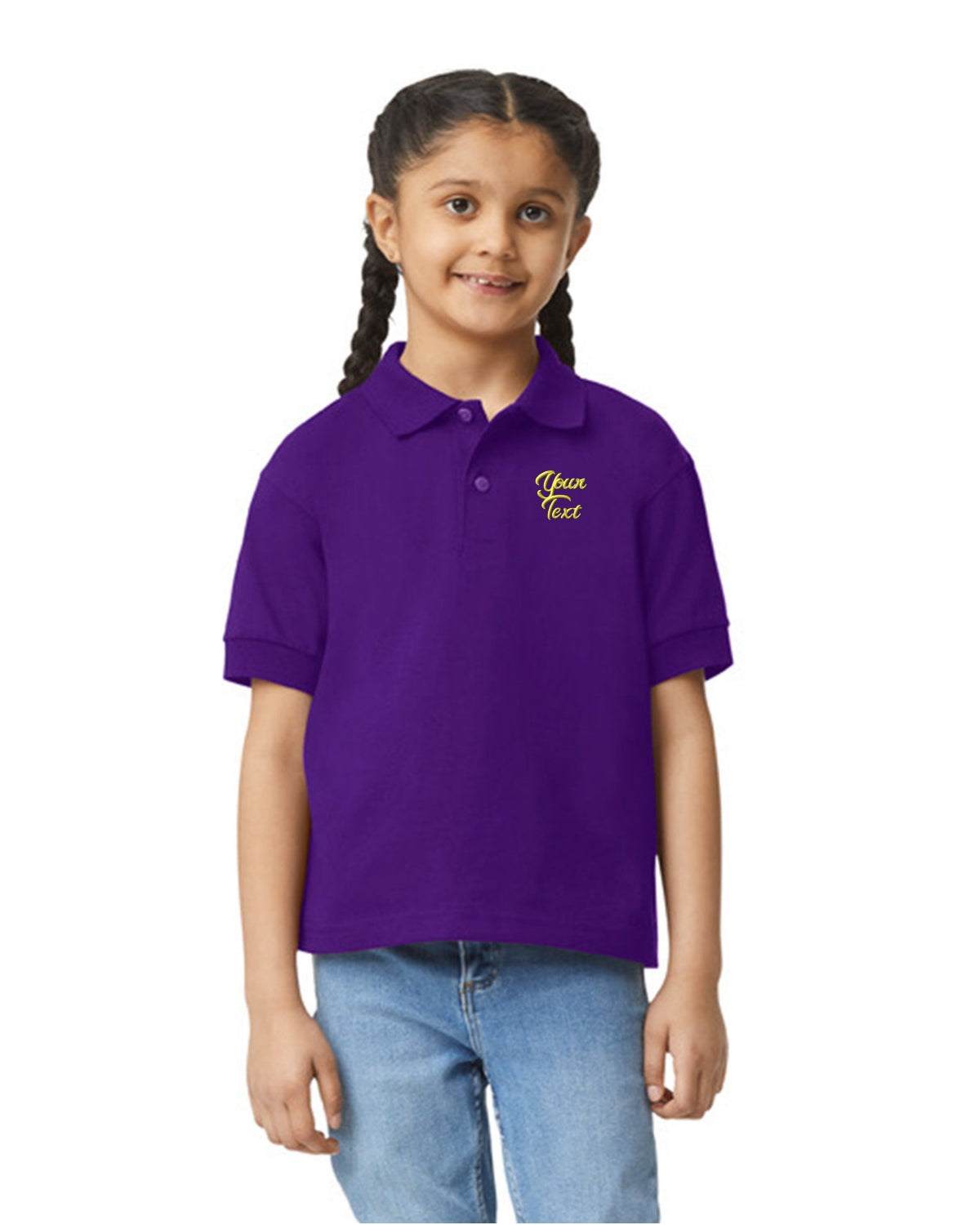 Kids 5 Pack School Shirts With Personalized Text Embroidered - purple