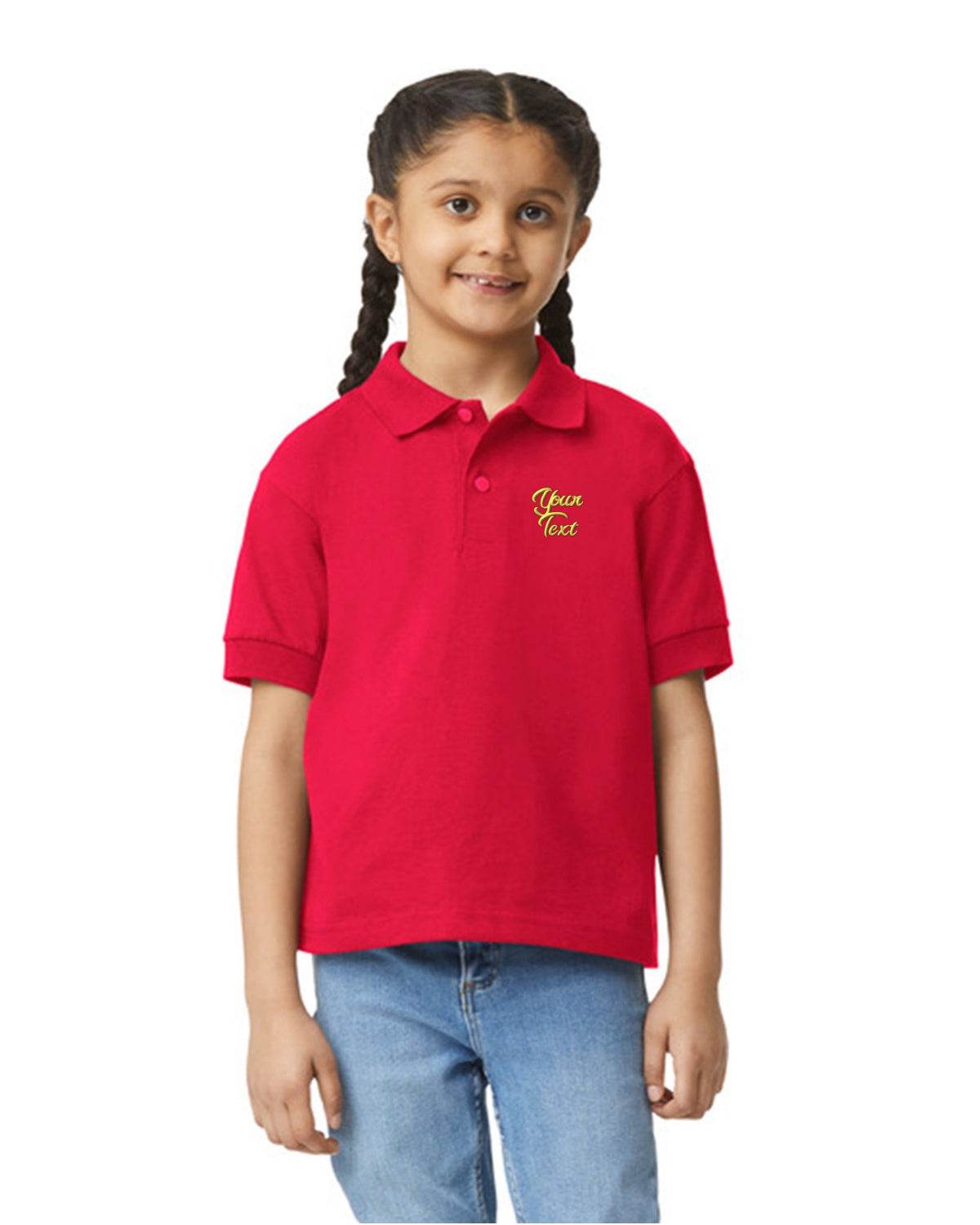 Kids 5 Pack School Shirts With Personalized Text Embroidered - red