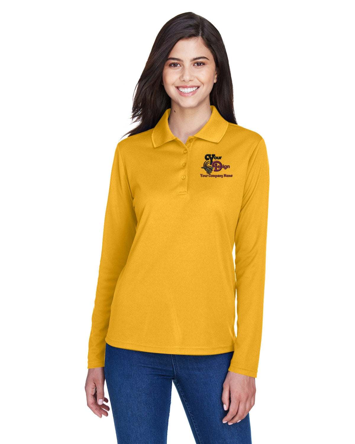 Long Sleeve Dry-Fit Polo Your Company Logo Embroidered For Women 3-Pcs - yellow gold