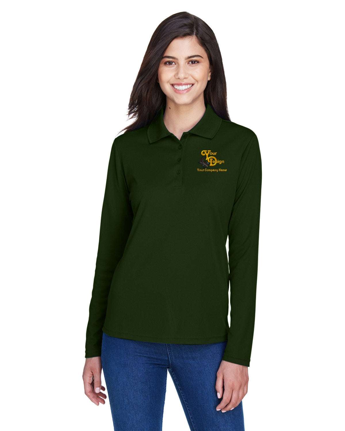 Long Sleeve Dry-Fit Polo Your Company Logo Embroidered For Women 3-Pcs  - green