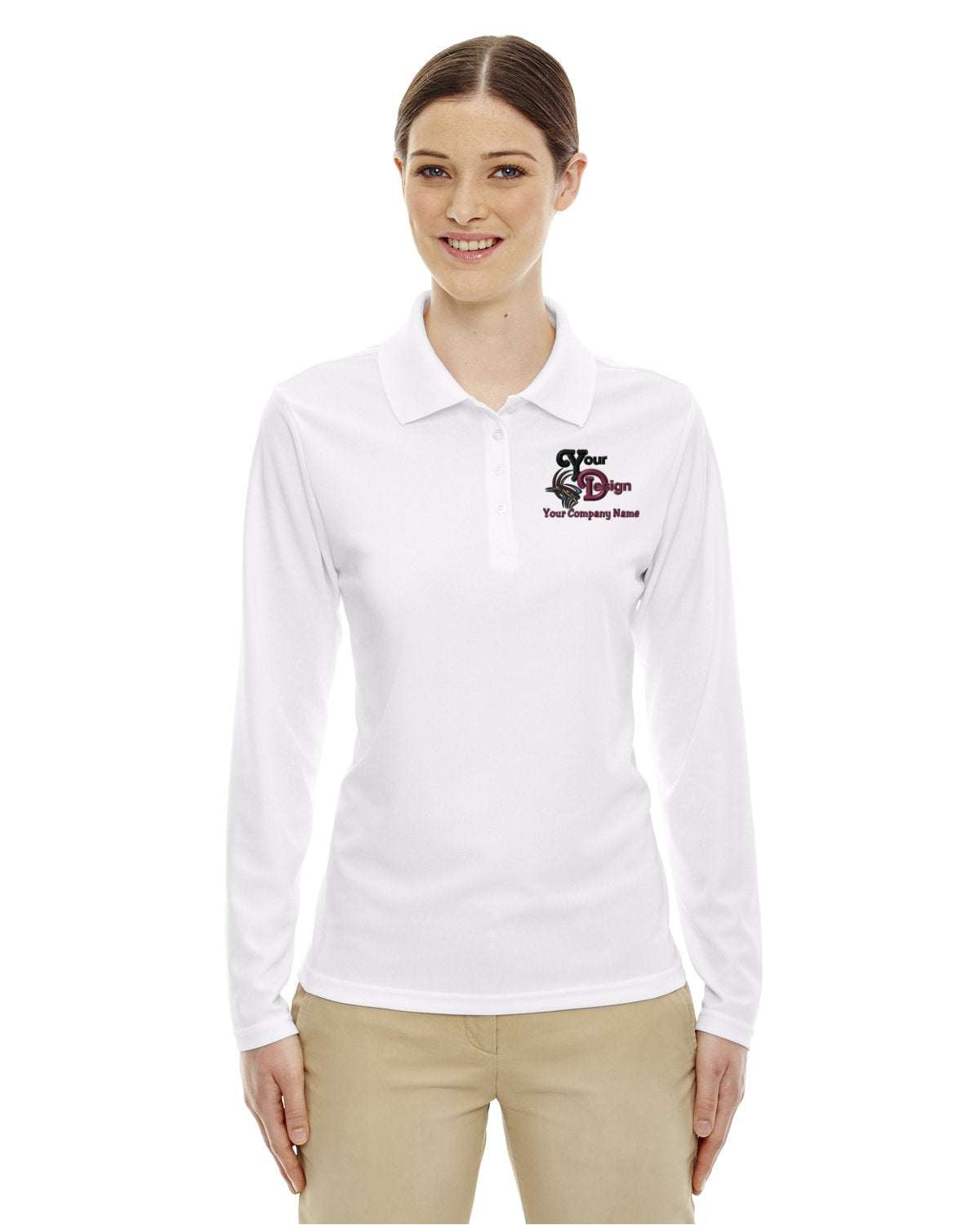 Long Sleeve Dry-Fit Polo Your Company Logo Embroidered For Women 3-Pcs  - white