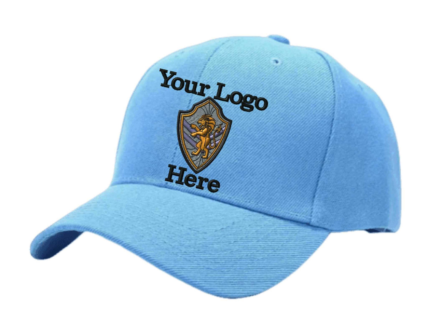 Adjustable Ball Cap Your Custom Logo Image Embroidered on Cap - light blue