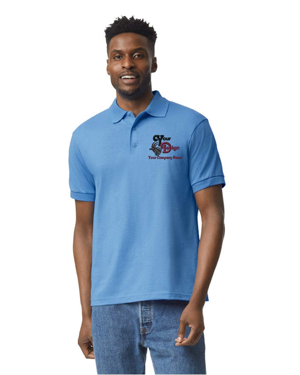 Men Deluxe Cotton Polo Shirts Your Design or Logo Embroidered 3-Pack blue