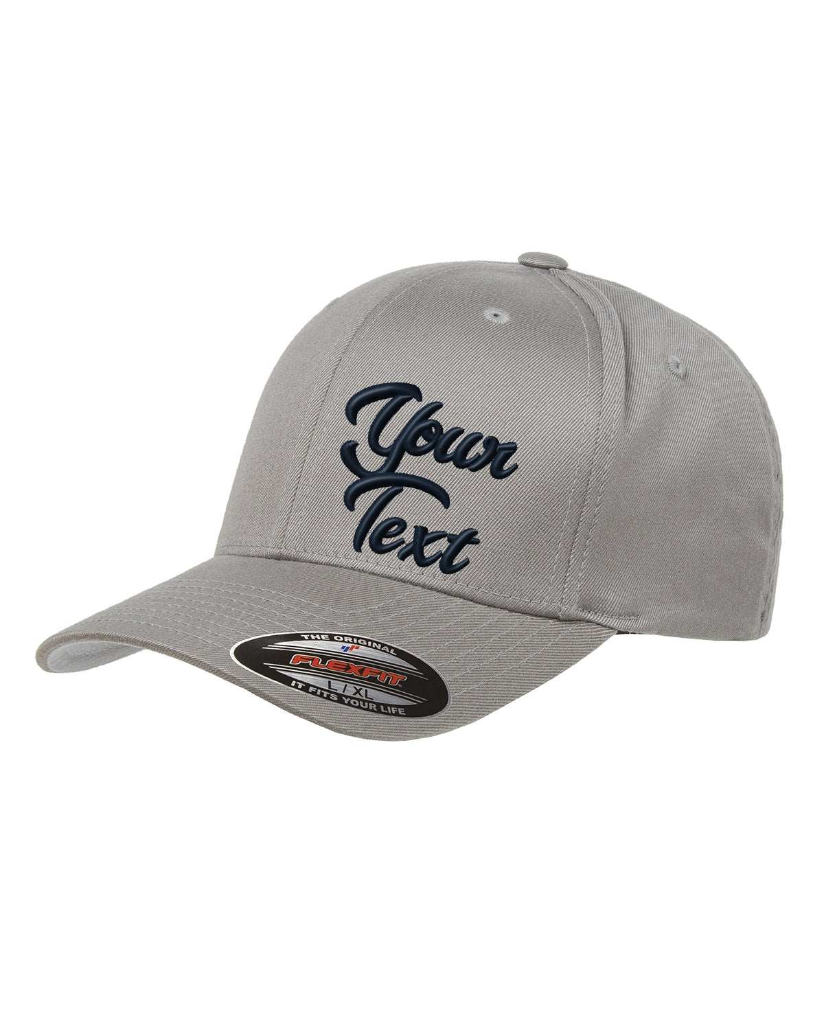 Flex Fitted Ball Caps Your Company Custom text Embroidered -3 Pack - gray