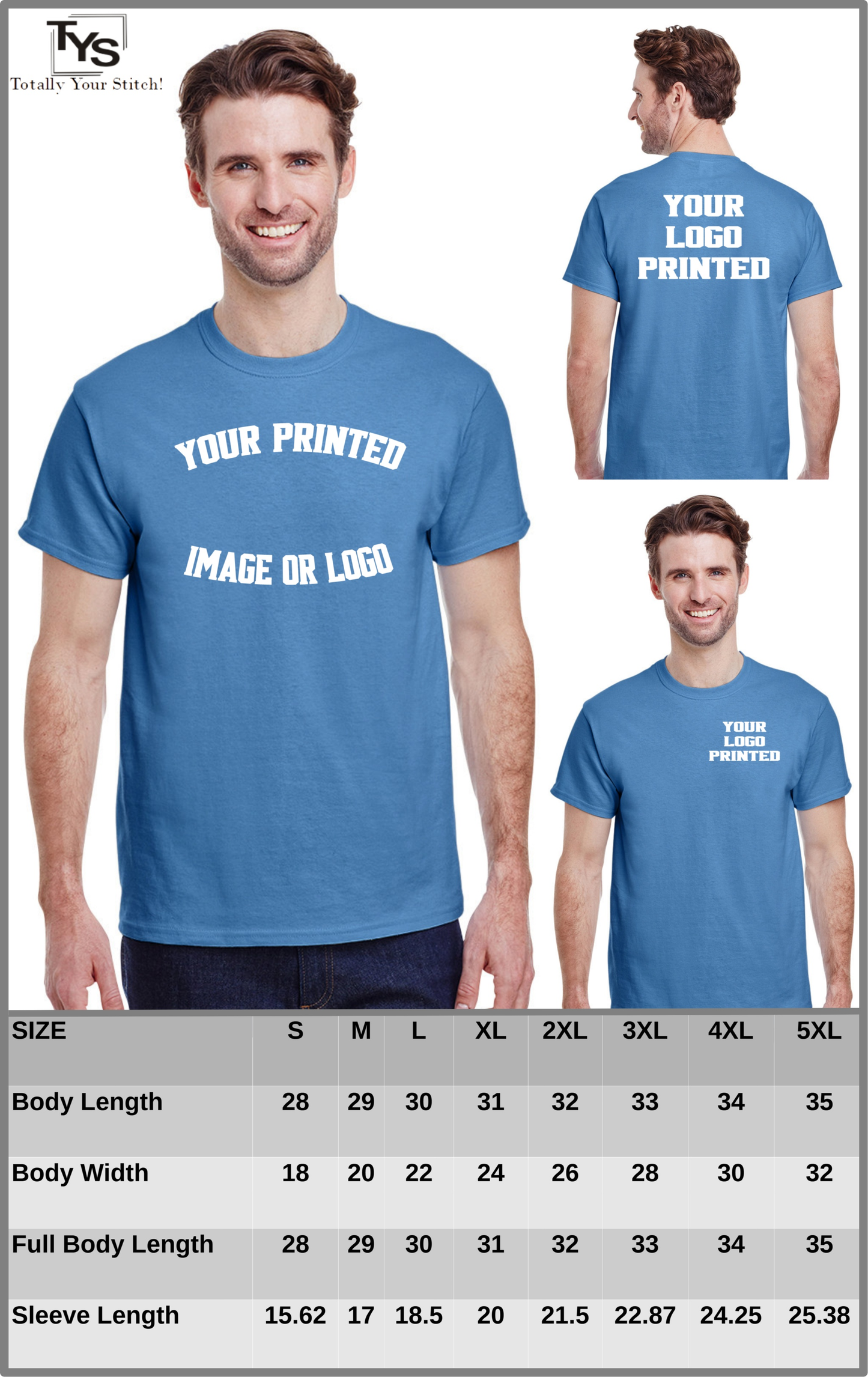 Custom Printed T-shirts Your Logo Design Men 4 pack - light blue