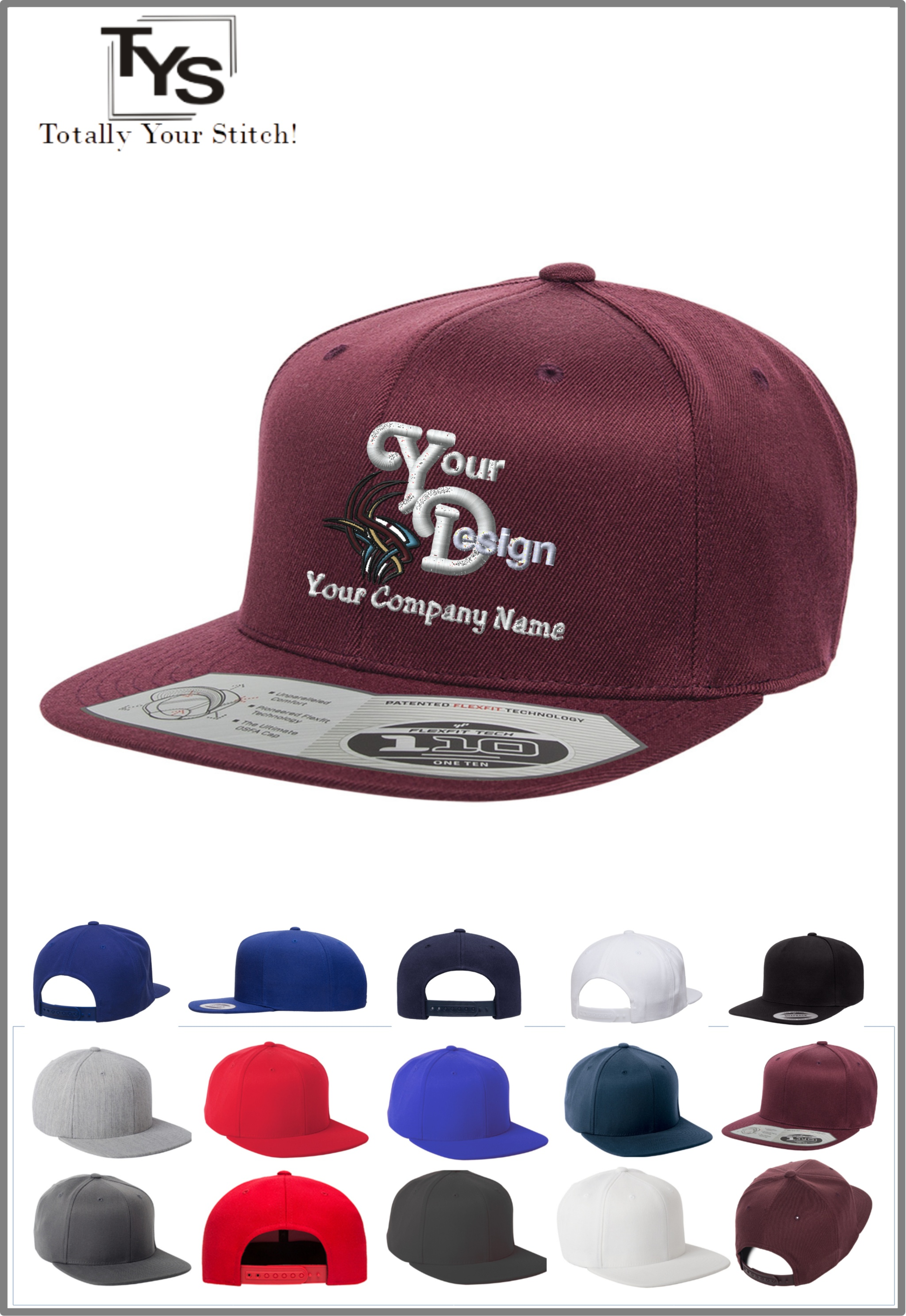 Snapback Caps with Your Company Logo Embroidered 3 Pack - maroon