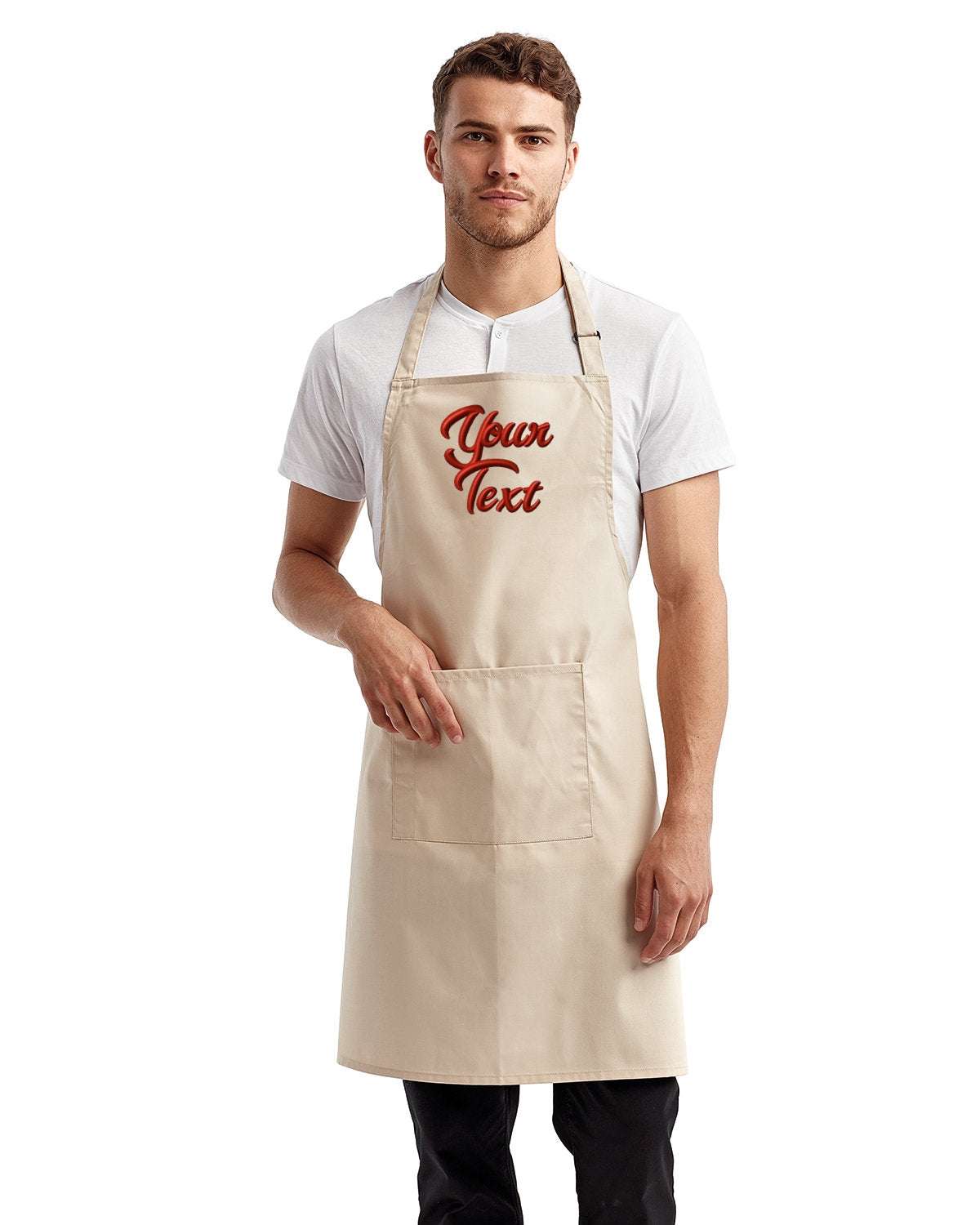 Restaurant Aprons with Your Company Name Embroidered - 3 Pack natural