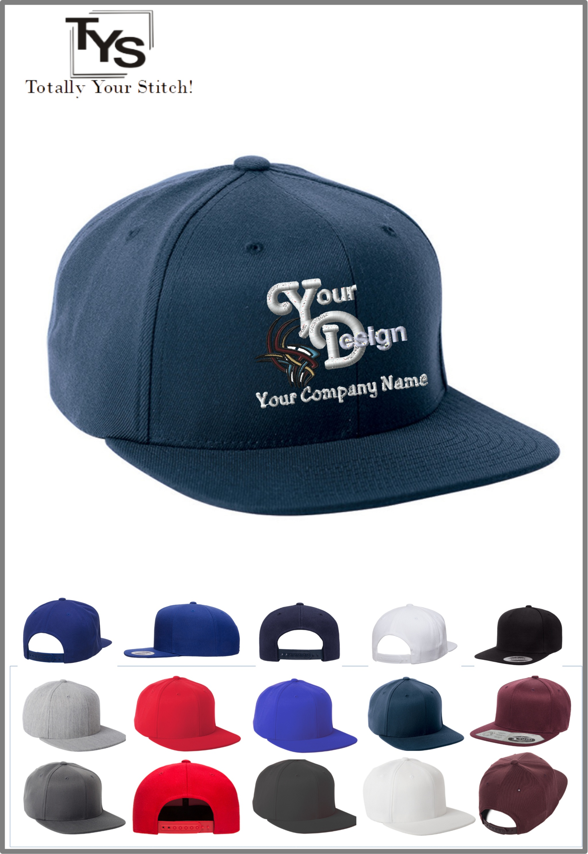 Snapback Caps with Your Company Logo Embroidered 3 Pack - navy