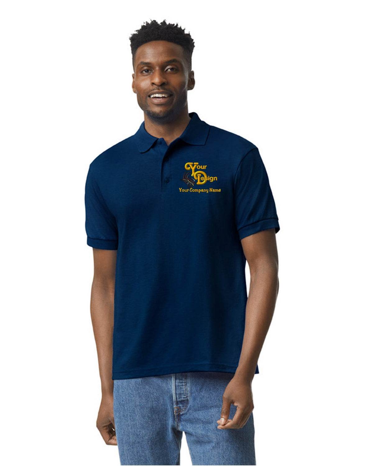 Wholesale Polo Shirts Custom Business Logo Embroidered 1 Dozen - navy