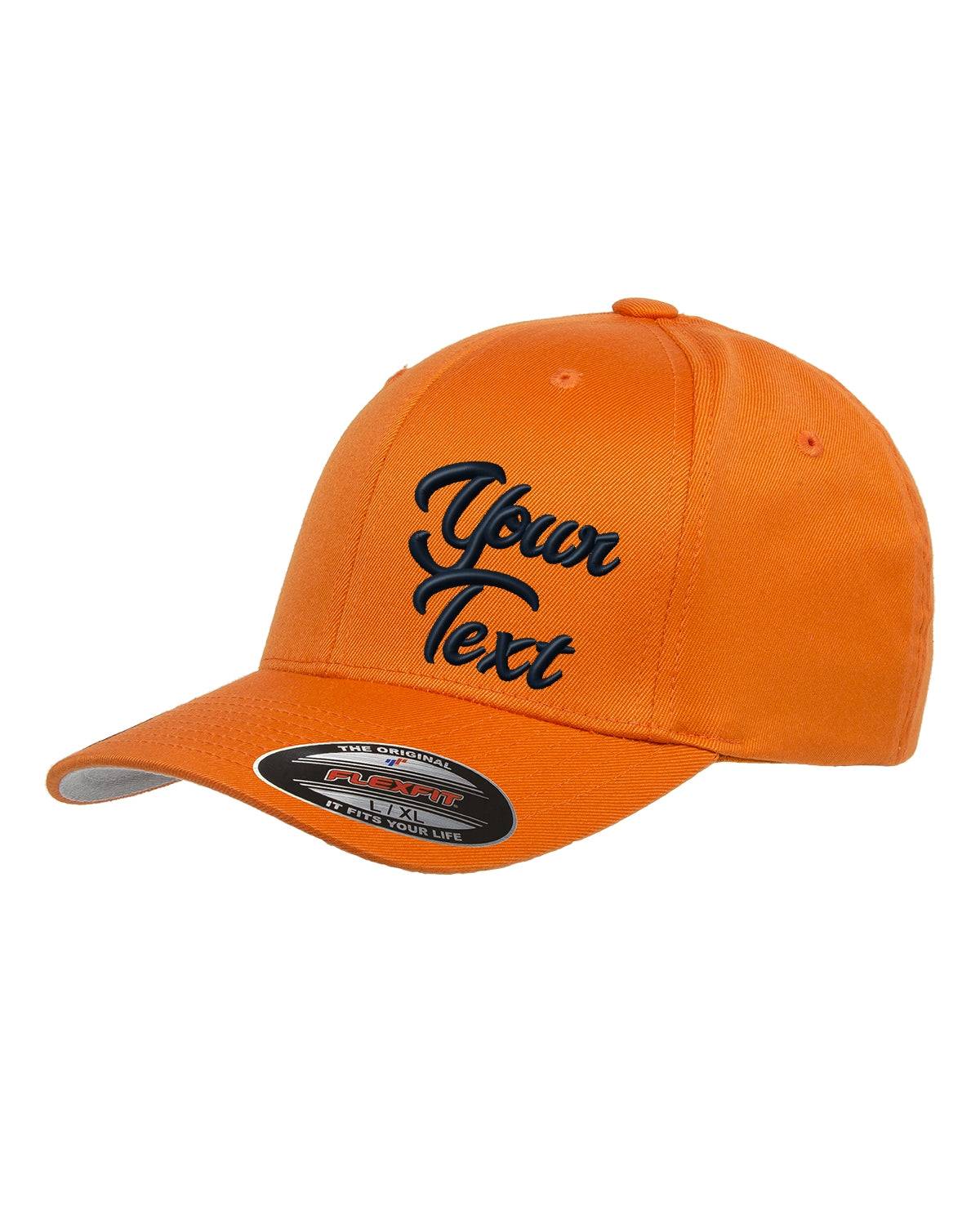 Flex Fitted Ball Caps Your Company Custom text Embroidered -3 Pack - orange