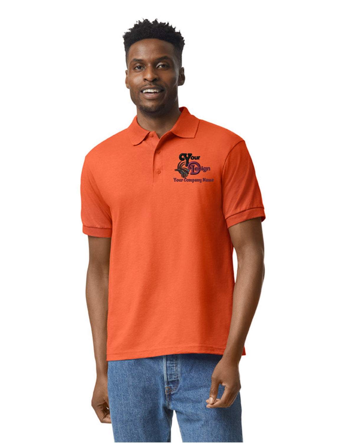 Men Deluxe Cotton Polo Shirts Your Design or Logo Embroidered 3-Pack - orange