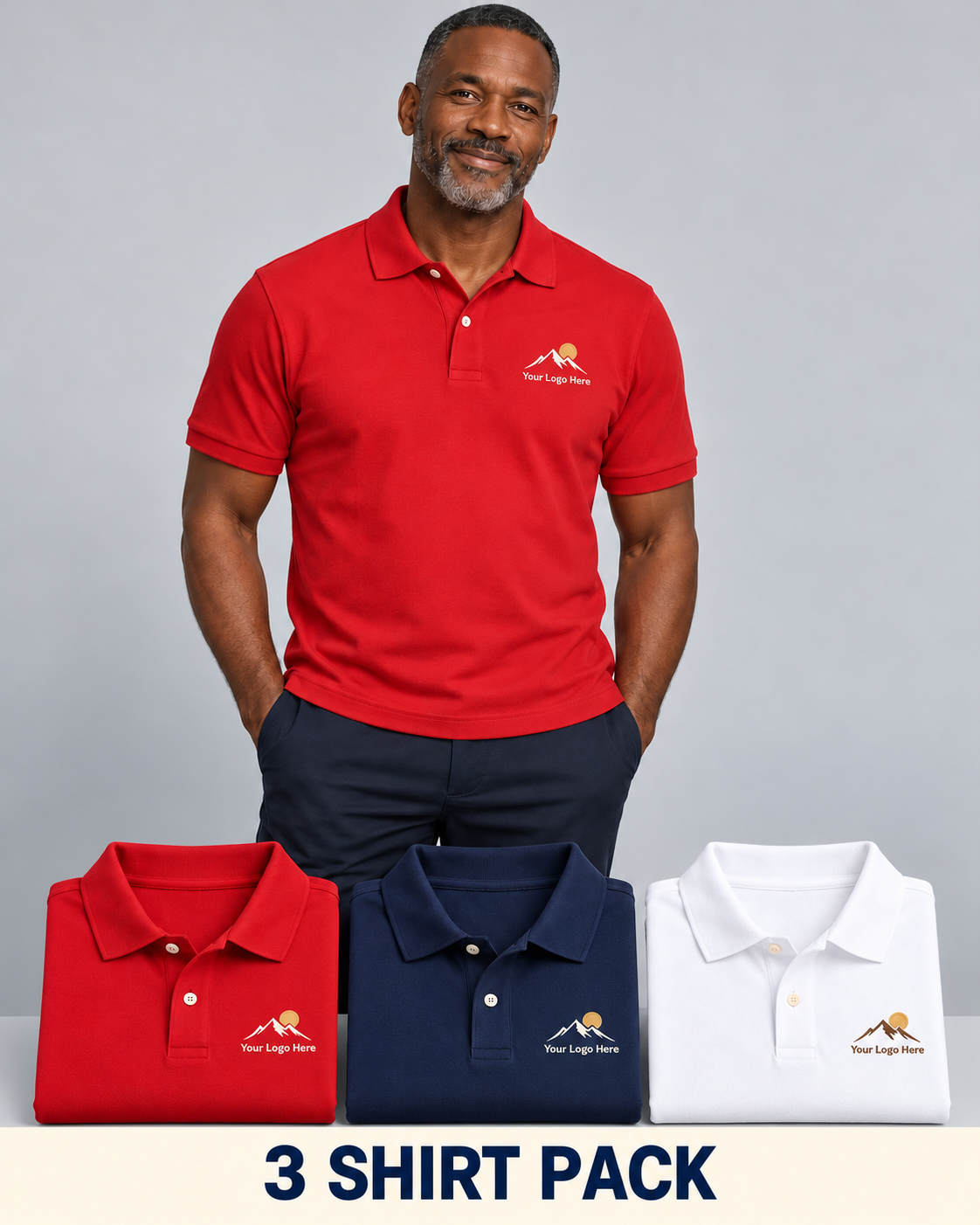 Men’s Cotton Polos – Custom Embroidered Logo – 3-Pack