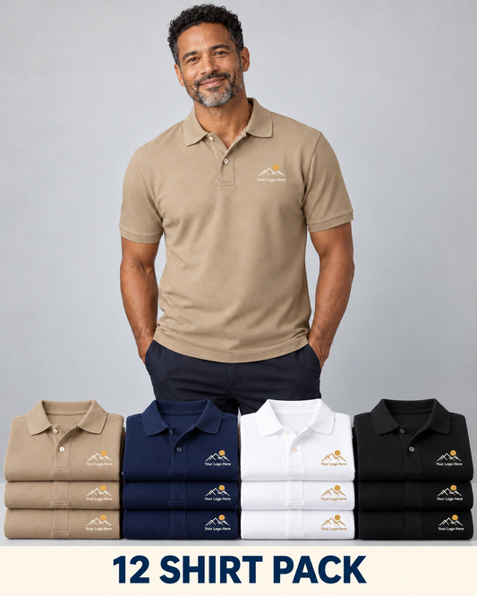 Wholesale Polos – Custom Embroidered Logo – 12-Pack