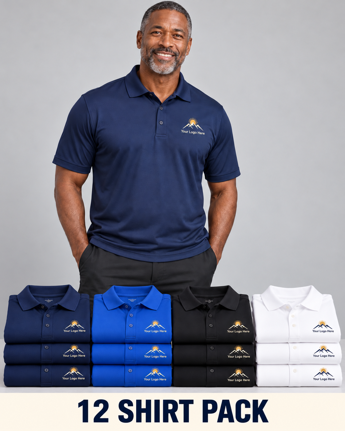Dry-Fit Polos – Custom Embroidered Logo – 12-Pack