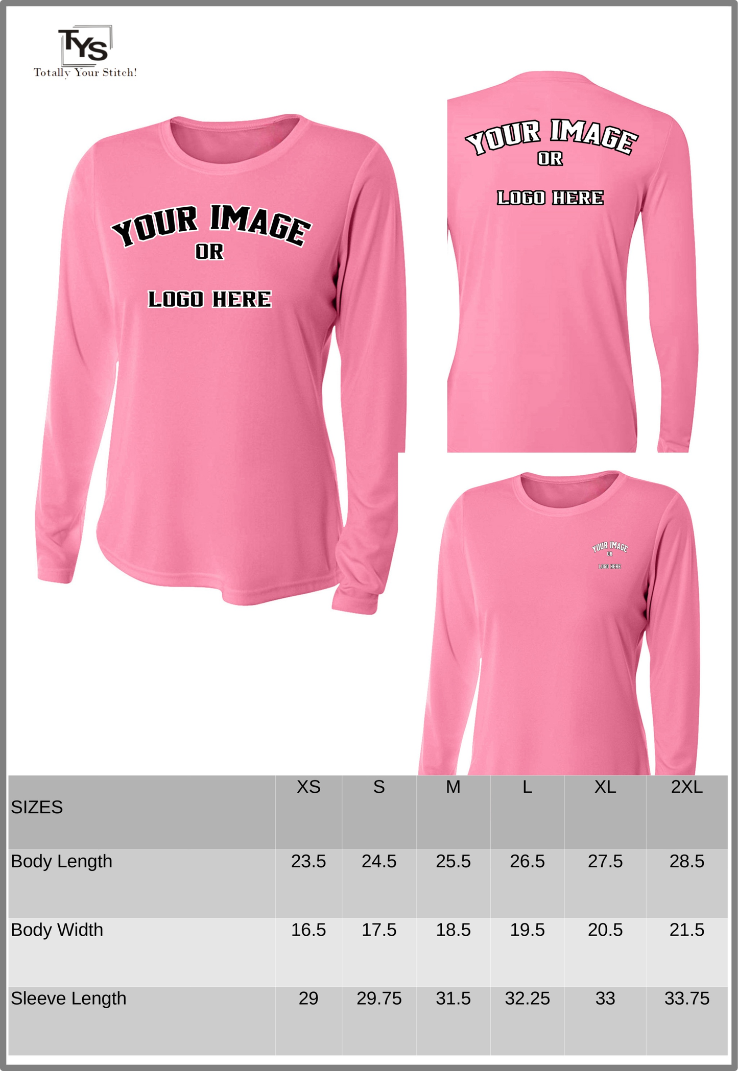 Custom Printed Long Sleeve Crew Neck shirts -4 Pack Women pink