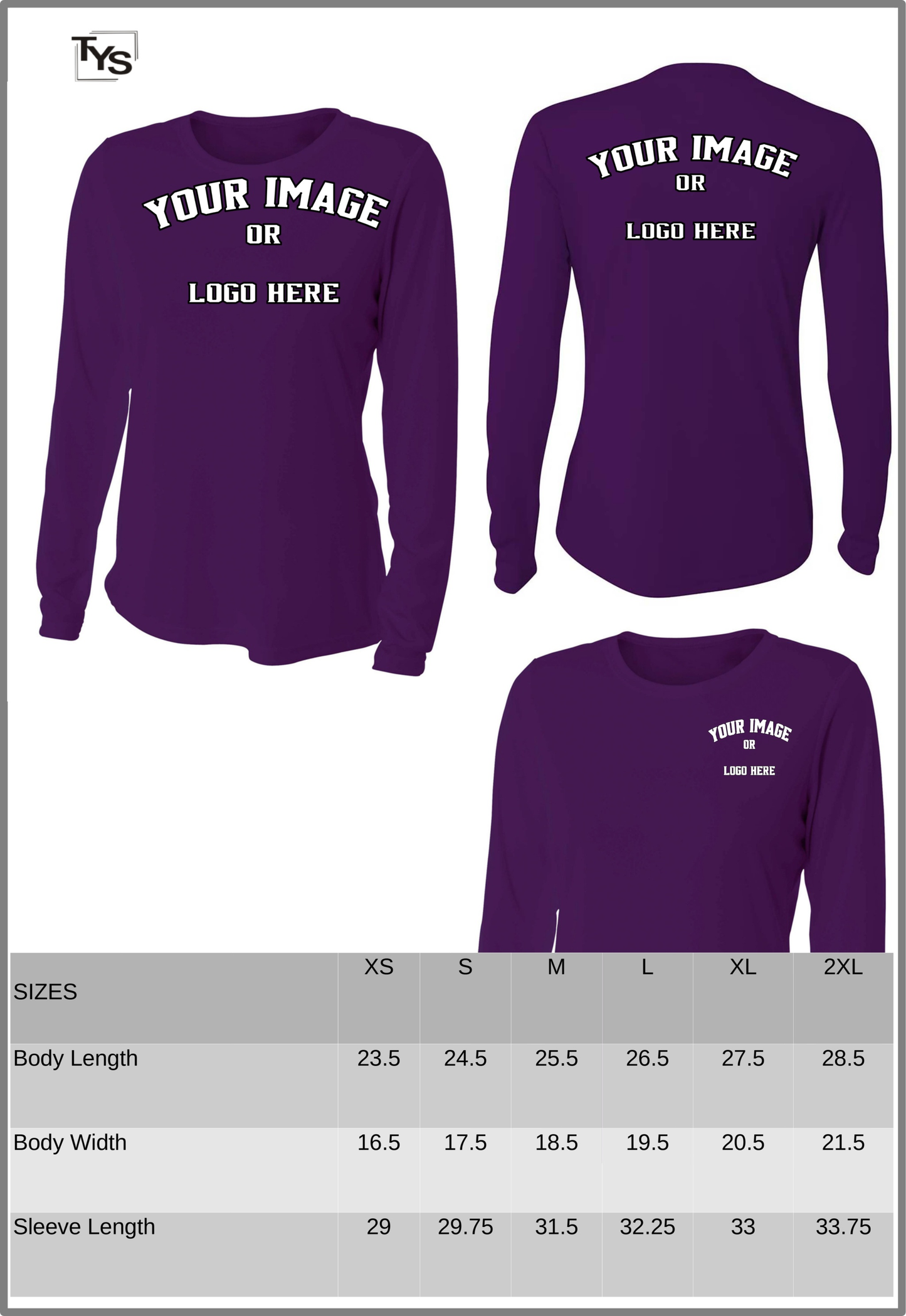 Custom Printed Long Sleeve Crew Neck shirts -4 Pack Women - purple