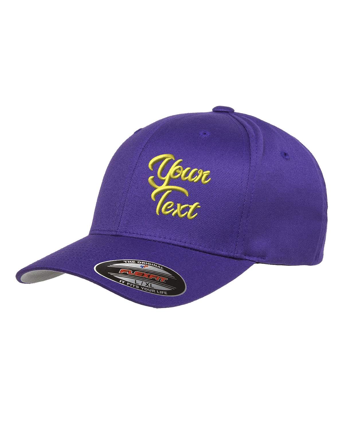 Flex Fitted Ball Caps Your Company Custom text Embroidered -3 Pack - purple