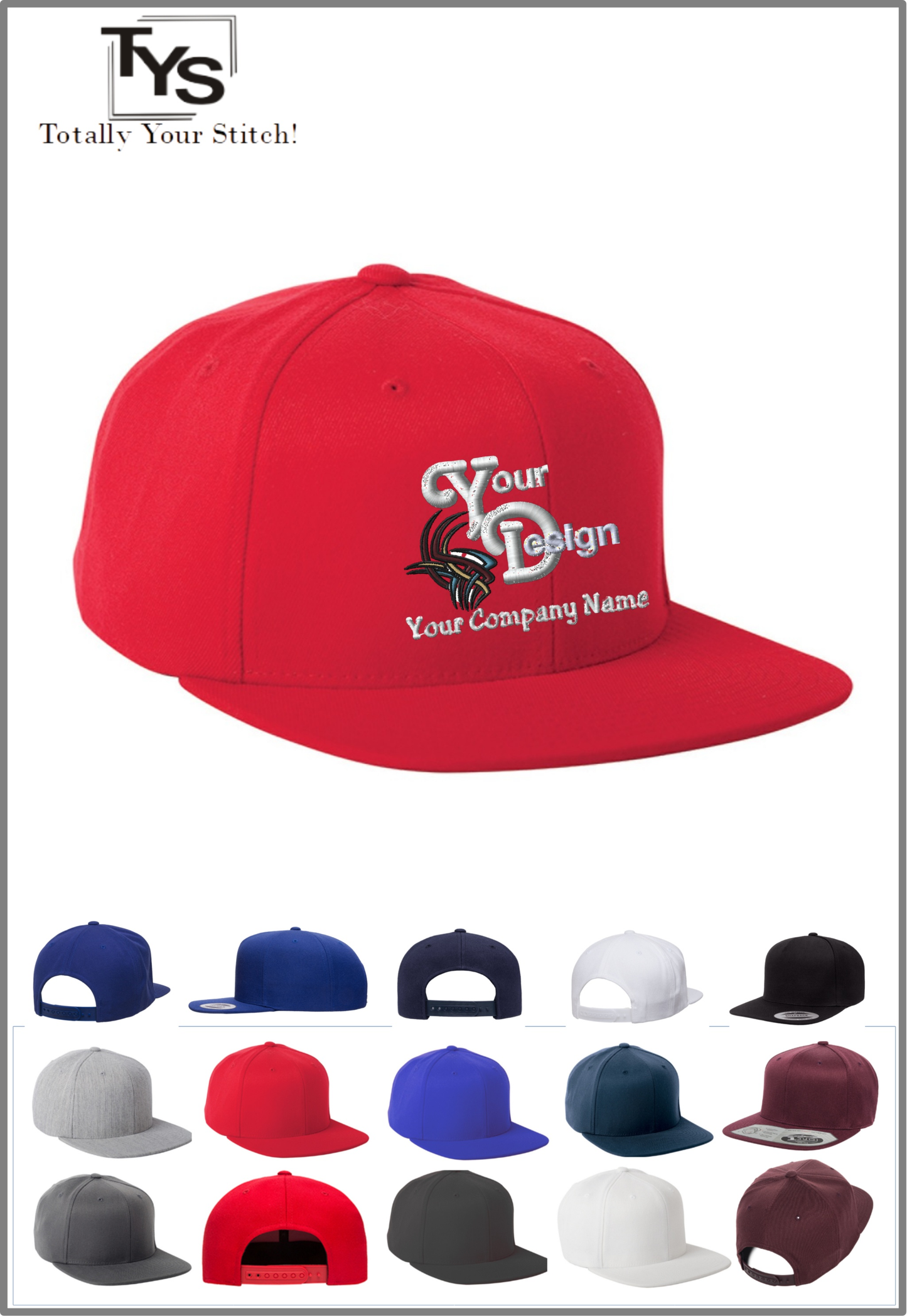 Snapback Caps with Your Company Logo Embroidered 3 Pack - red