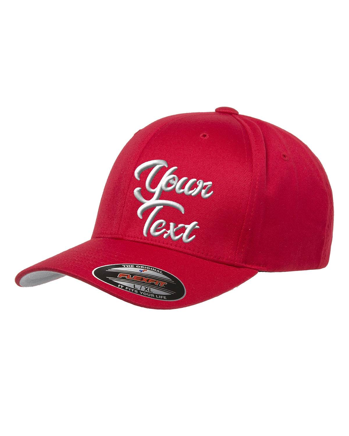 Flex Fitted Ball Caps Your Company Custom text Embroidered -3 Pack - red