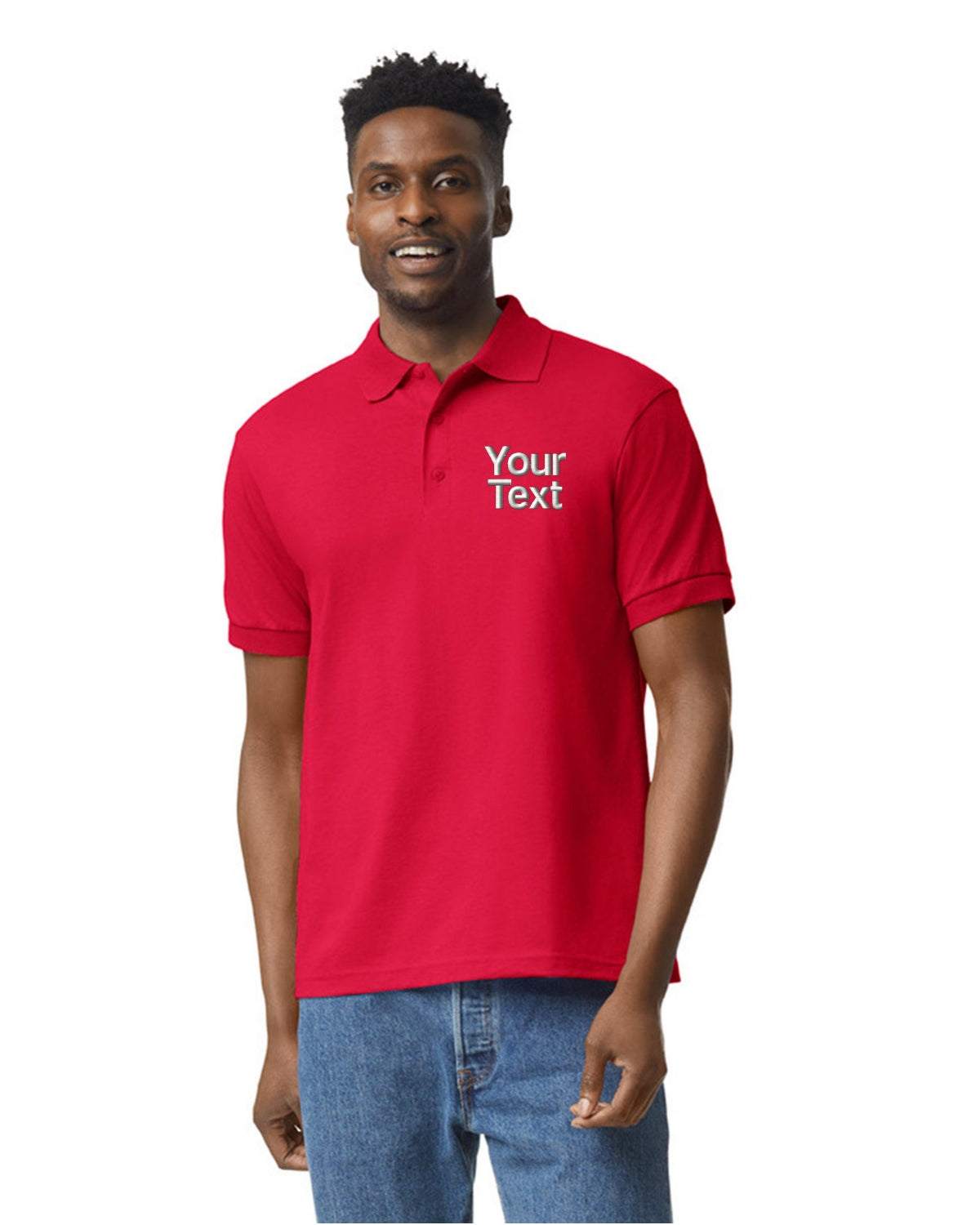 Cotton Polo Shirts With Personalized Text Embroidered For Men 3-Pack  - red