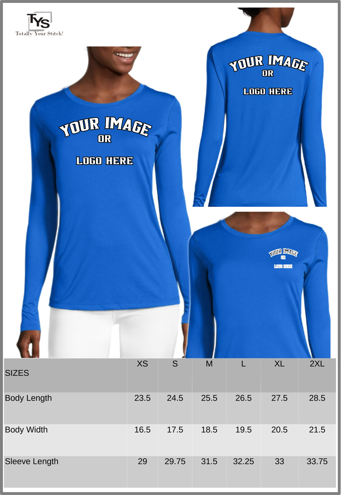 Custom Printed Long Sleeve Crew Neck shirts -4 Pack Women - royal blue