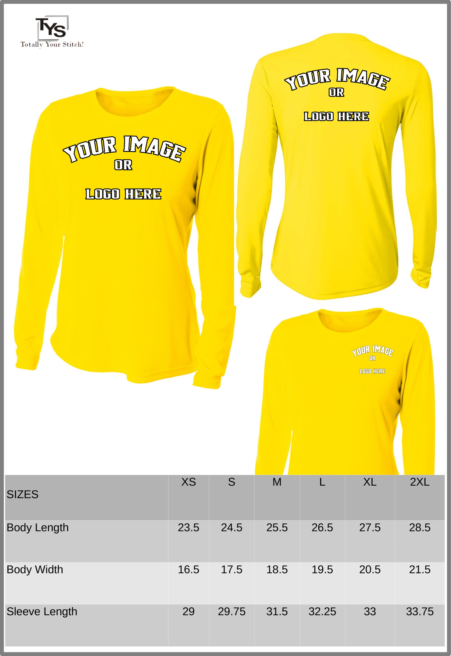 Custom Printed Long Sleeve Crew Neck shirts -4 Pack Women - safety yellow