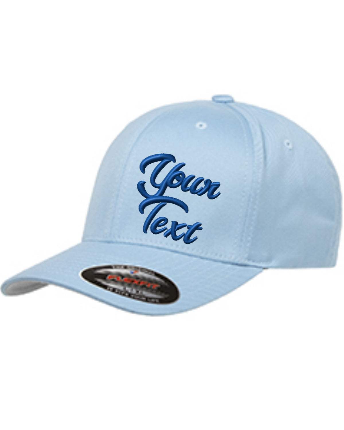 Flex Fitted Ball Caps Your Company Custom text Embroidered -3 Pack light blue