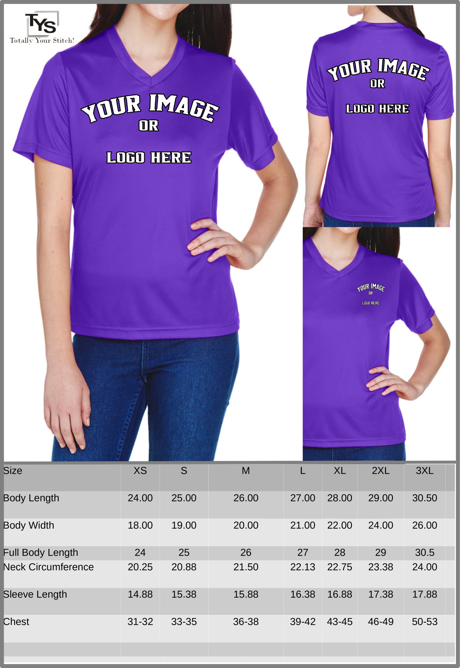 Dry Fit Custom V-Neck T-shirts for Women Your Design Printed 4 Pack  - purple